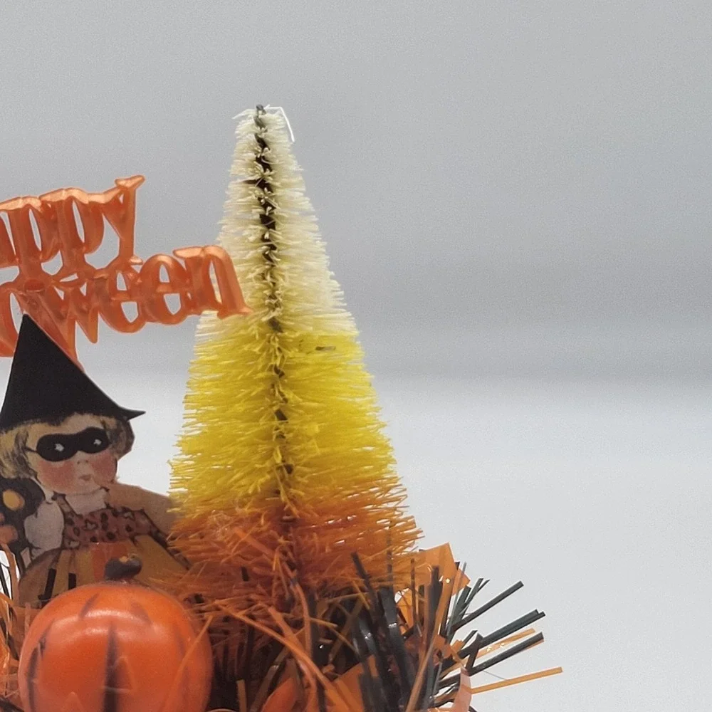 Halloween Tiered Tray Decor Assemblage Art Vintage Schilling Tin Witch OOAK